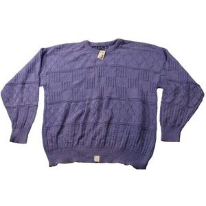 John Weitz Vintage Sweater Men's L Purple Crewneck Knit Fisherman Chunky XL NWT